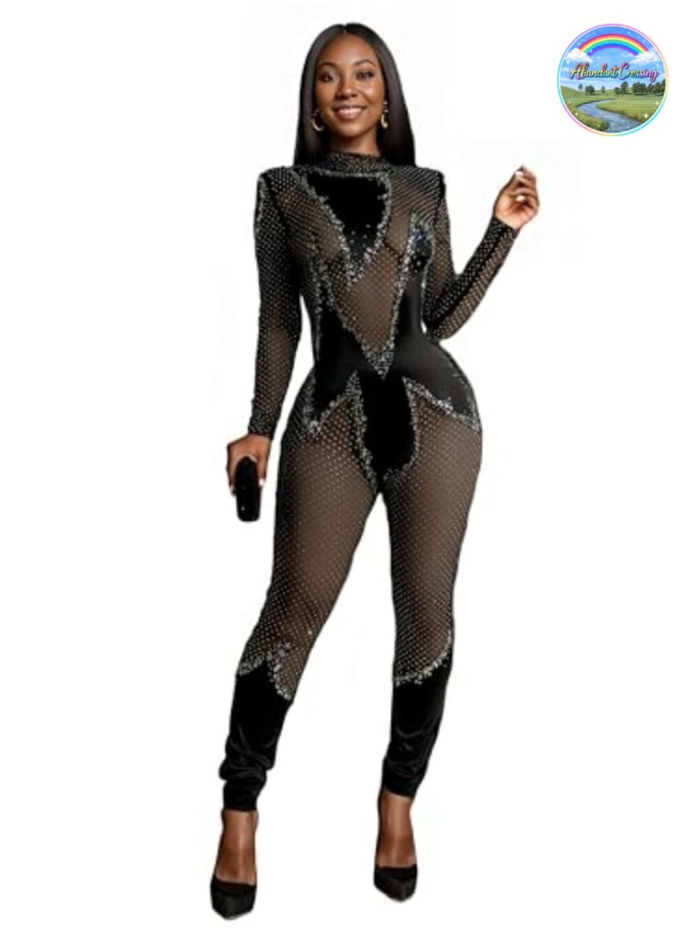 Rhinestone Embellished Bodycon Jumpsuit Sexy Birthday Outfit for Women